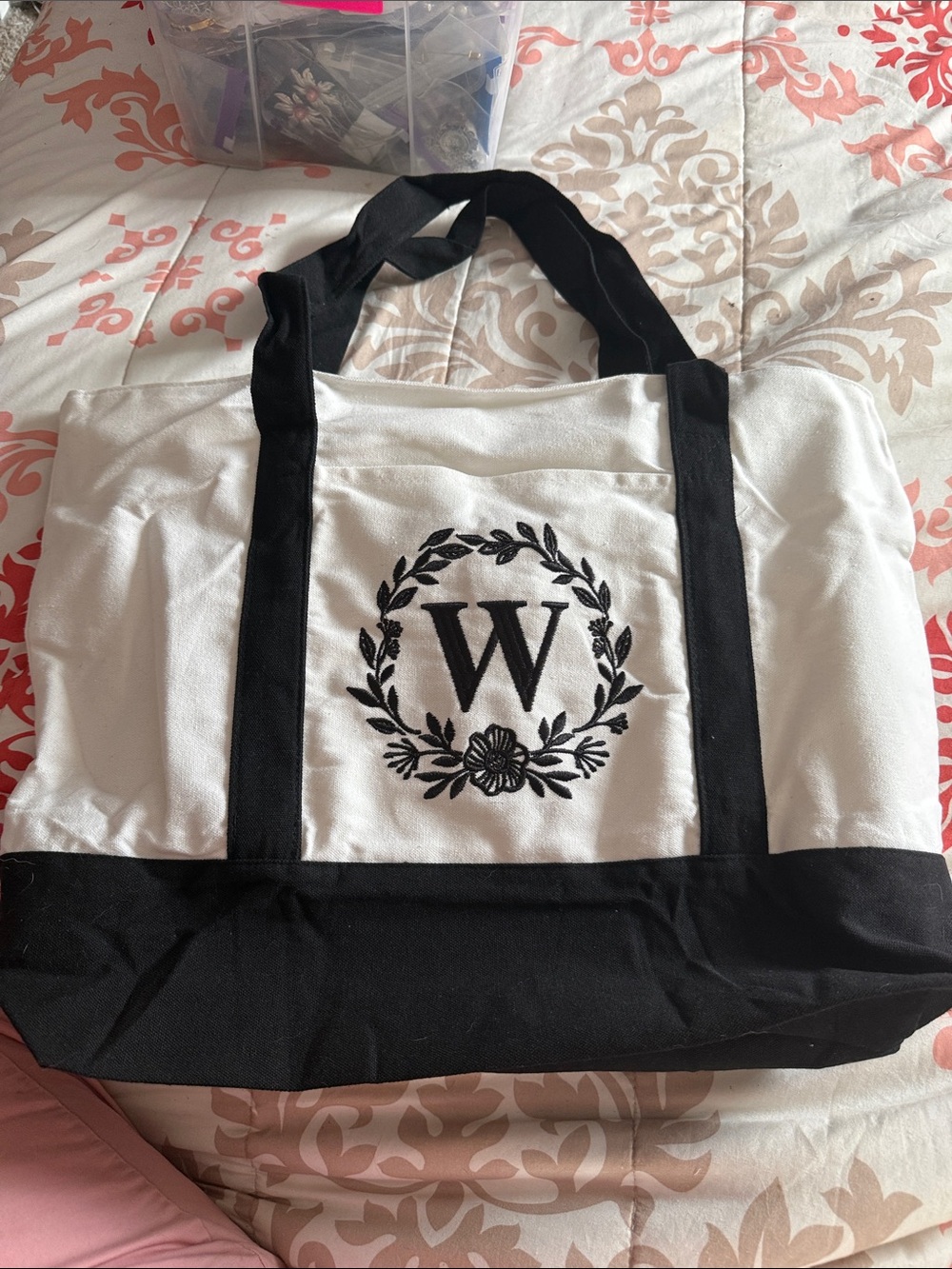 NWT Diaper Bag -Tote bag canvas Embroidered W 25”, 20” wide 6” bottom